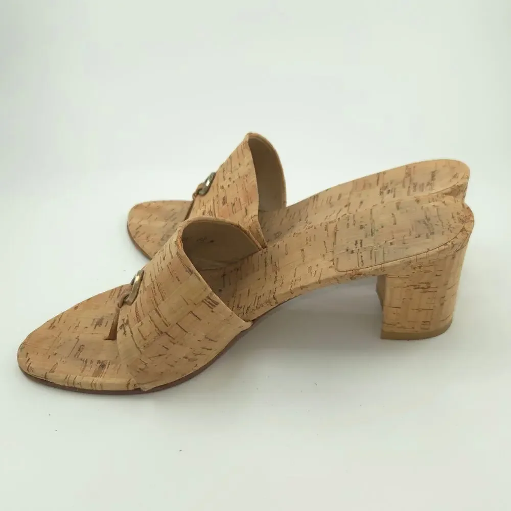 Stuart Weitzman Cork Mule Sandals Women's Size 8.5 Tan
